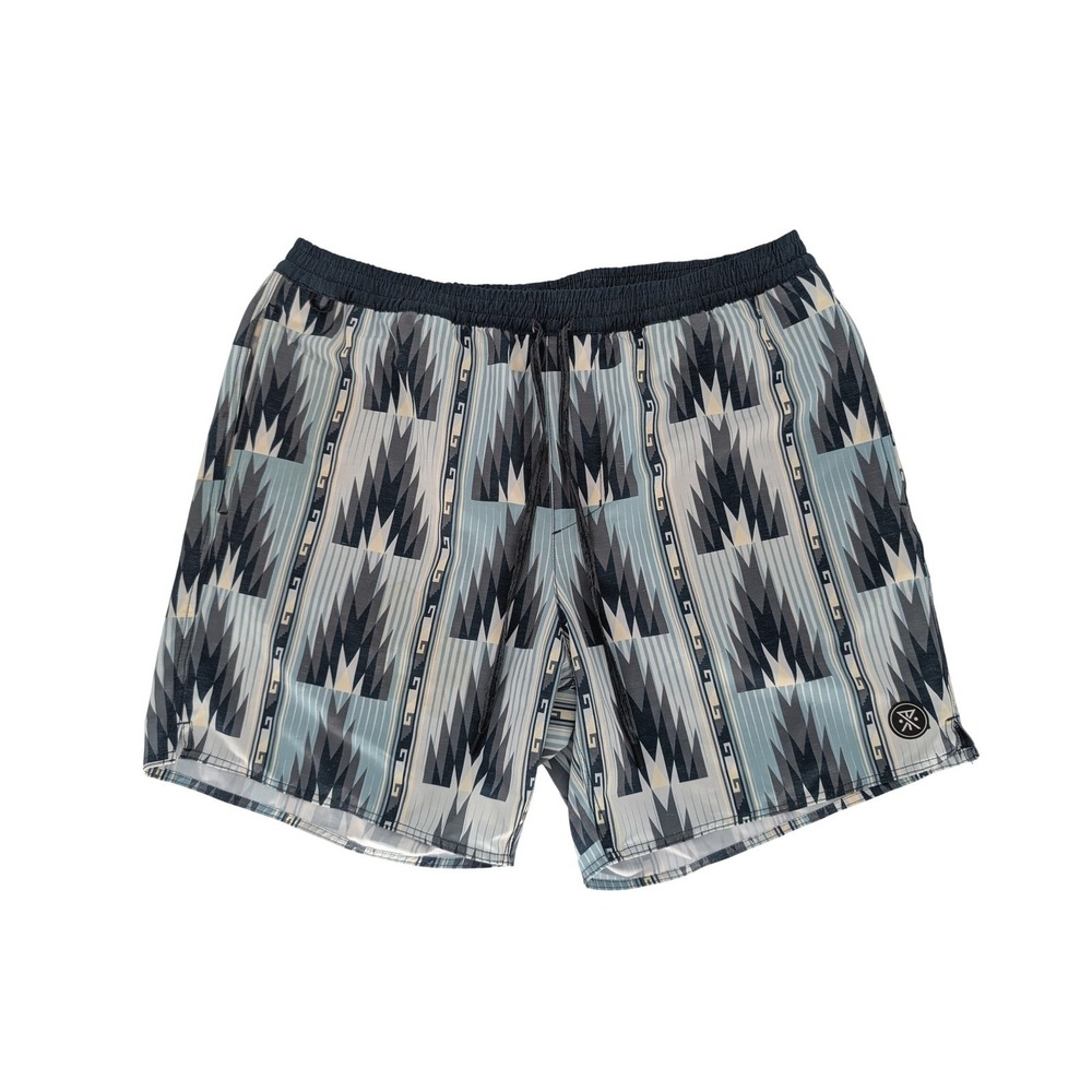 Roark Swim Shorts Mens XL Blue Aztec Tribal Shorey Poncho Board Beach Resort